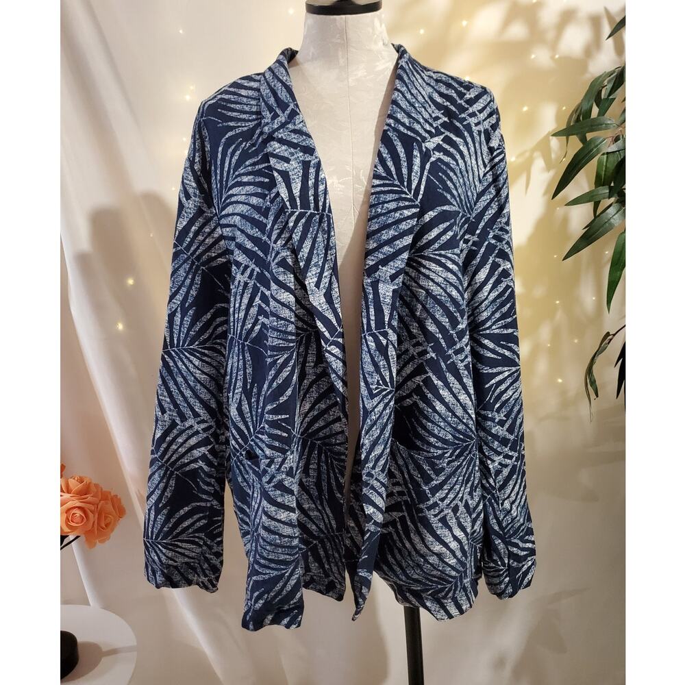 Old Navy Womens Open Front Linen Blend Blazer Jacket Size XXL Palm Tropical